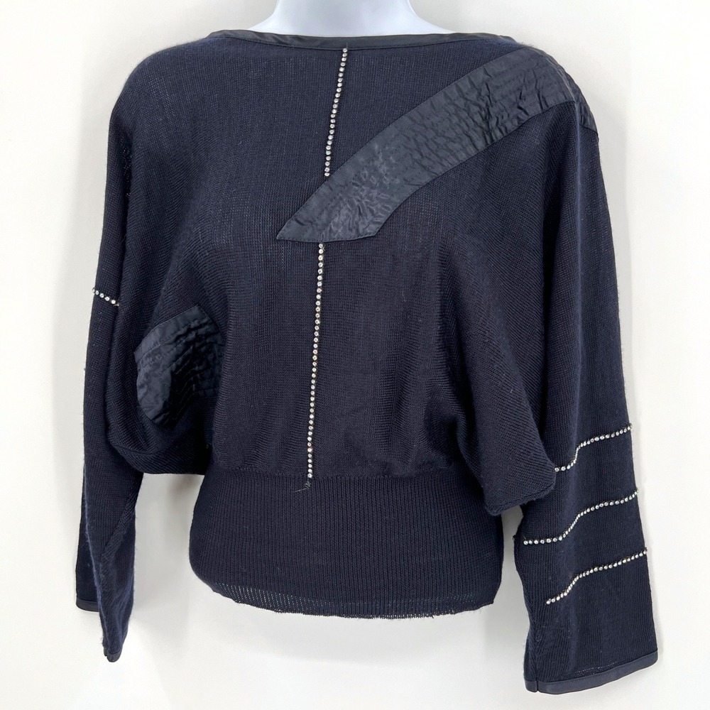 Vintage 80s Mondi Dolman Batwing‎ Sleeve Applique Rhinestone Embellished Sweater